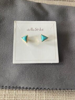 Stella & Dot Gold-Trim Turquoise Triangle Stud Earrings